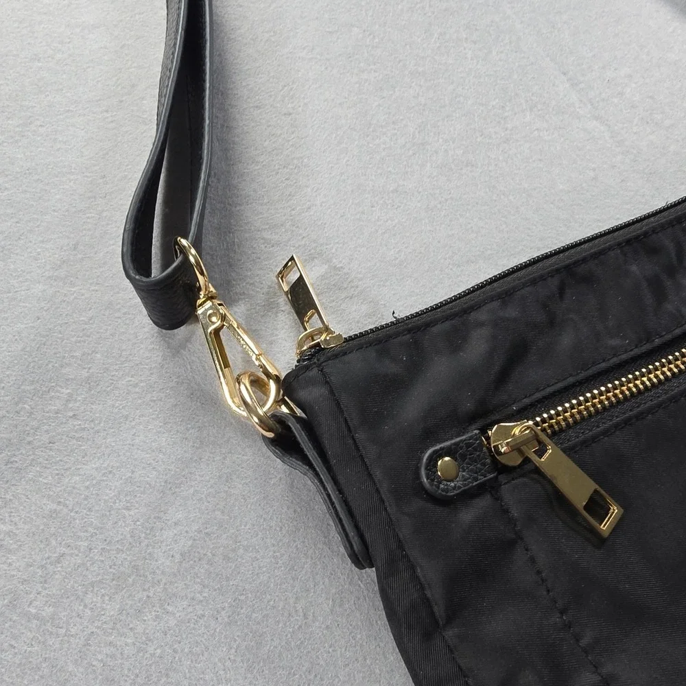 A New Day Black Nylon Crossbody Bag Gold Hardware Adjustable Strap Zip Pocket
